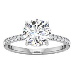 14 Karat White Gold Round Diamond with Pavé 2 Carat Center ‘2.3 Carat’ I SI2 GIA