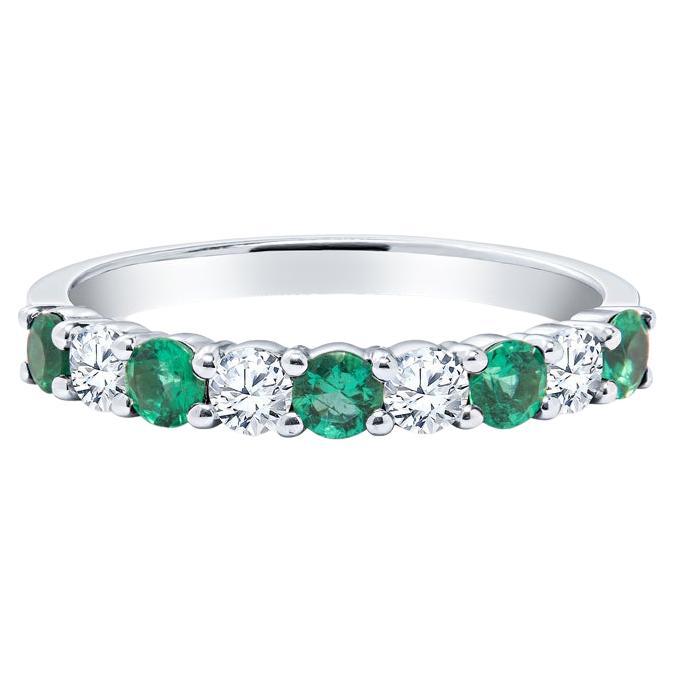 14 Karat White Gold Round Emerald and Diamond Band For Sale