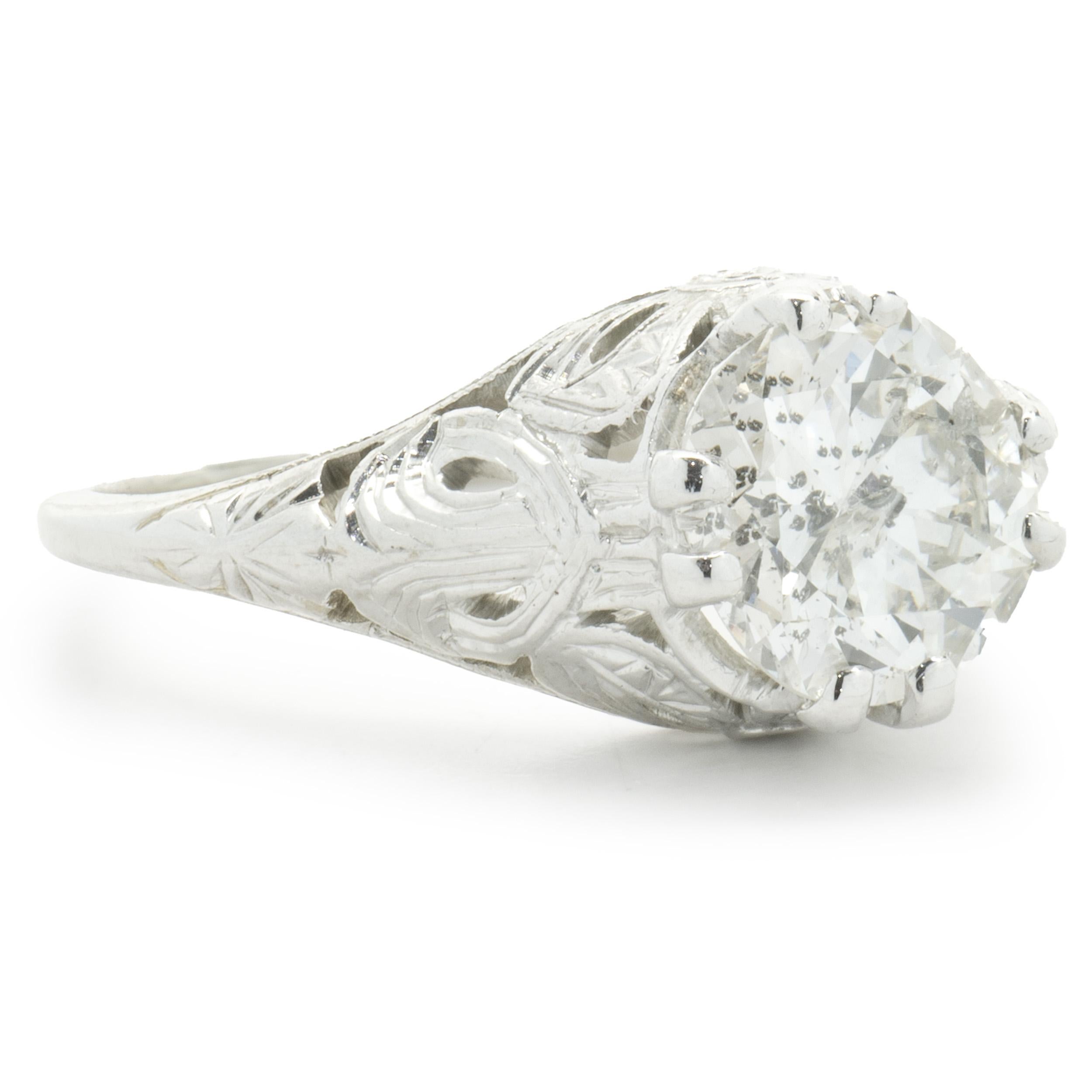 18 Karat White Gold Round European Cut Diamond Engagement Ring In Excellent Condition For Sale In Scottsdale, AZ