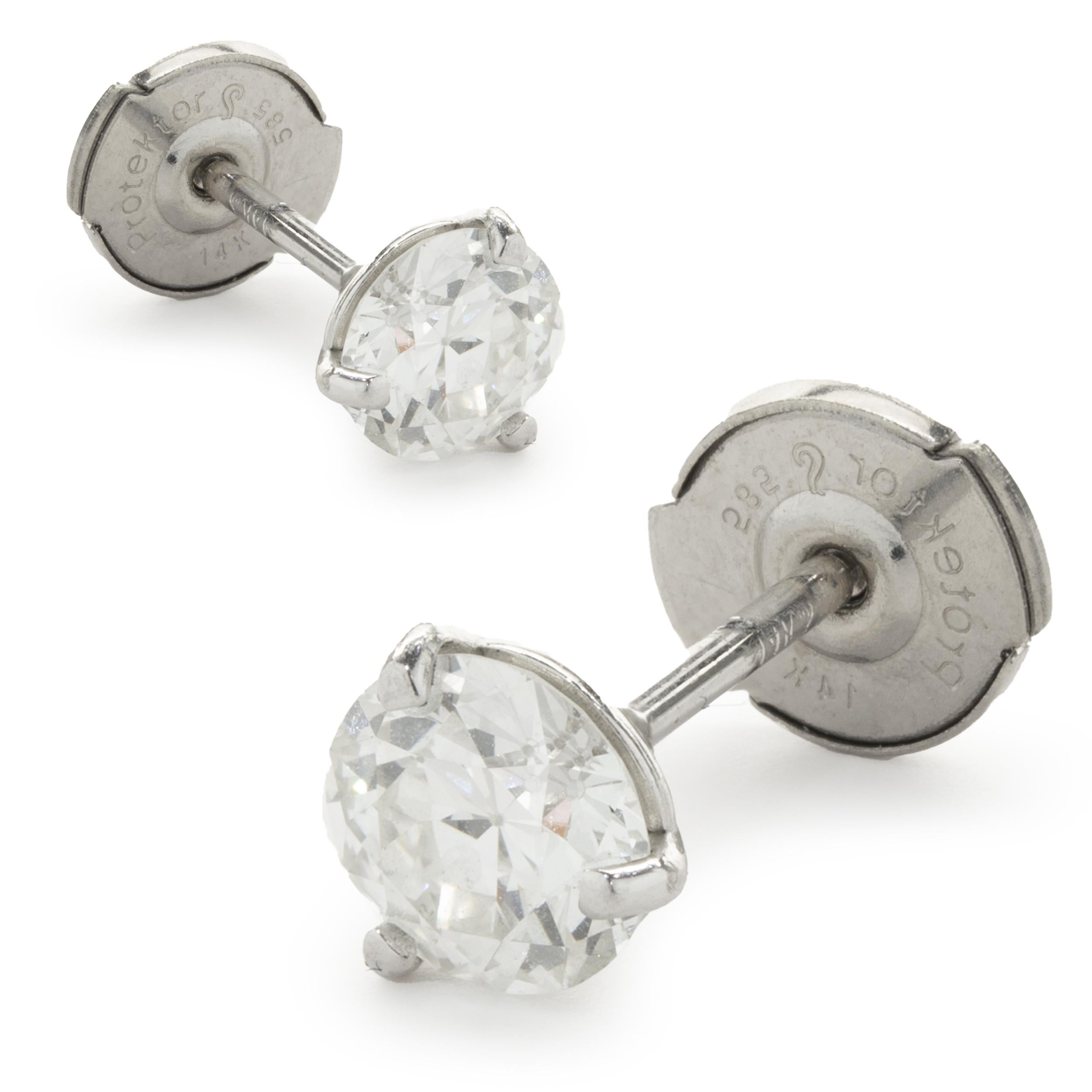 14 Karat White Gold Round European Cut Diamond Stud Earrings In Excellent Condition For Sale In Scottsdale, AZ