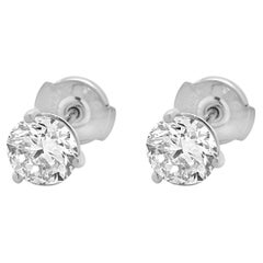 14 Karat White Gold Round European Cut Diamond Stud Earrings