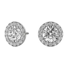 14 Karat White Gold Round Halo Diamond Earrings '1 2/5 Carat'
