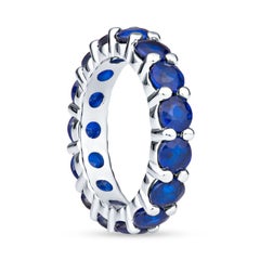 14 Karat White Gold Round Natural Blue Cobalt Spinel Eternity Band