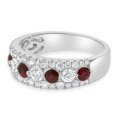 14 Karat White Gold Round Ruby and Round Diamond Band