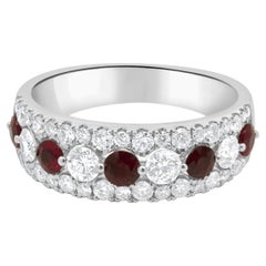 14 Karat White Gold Round Ruby and Round Diamond Band