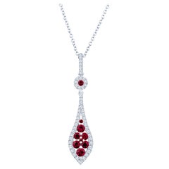 14 Karat White Gold Round Ruby & Diamond Pendant Necklace