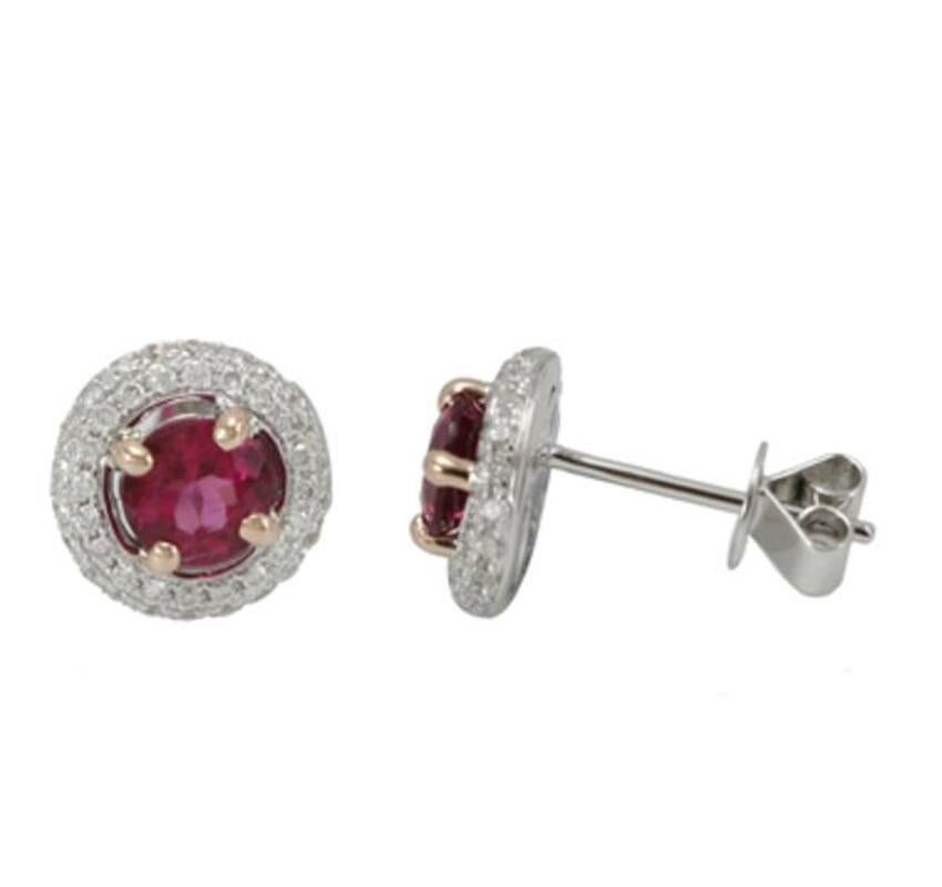 14 Karat White Gold, Rubellite and Diamonds Earrings In New Condition For Sale In Hong Kong, HK