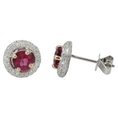 14 Karat White Gold, Rubellite and Diamonds Earrings 14 Karat White Gold, Rubellite and Diamonds Earrings
