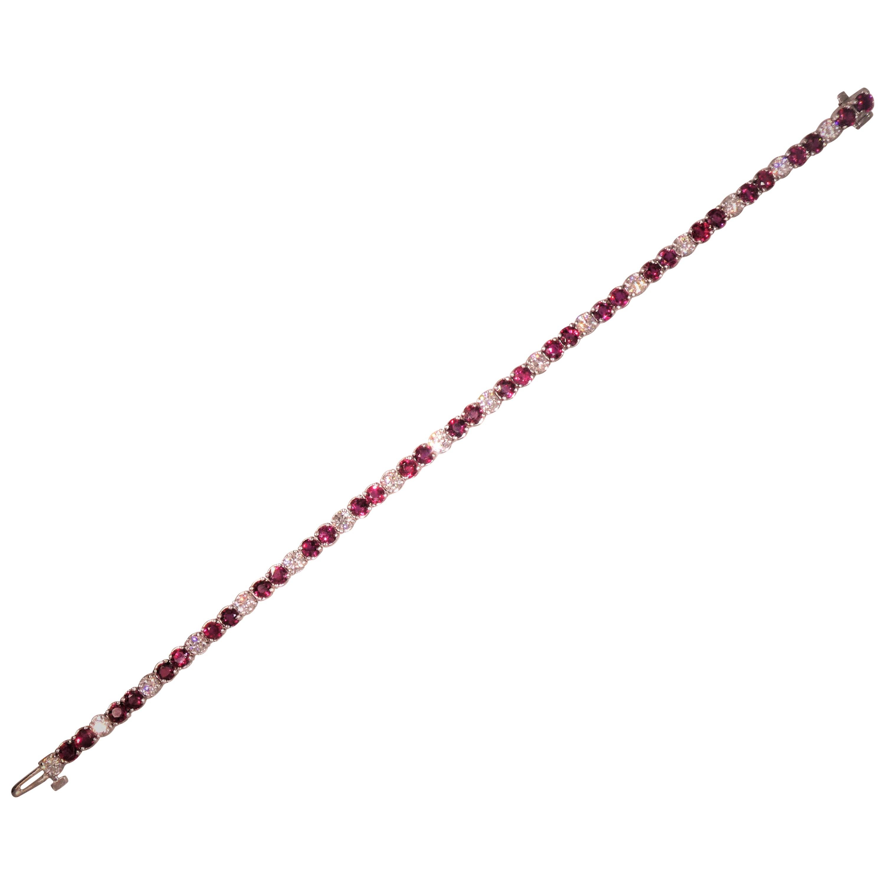 14 Karat White Gold Ruby '6.36 Carat' and Diamond '1.98 Carat' Bracelet