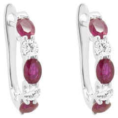 14 Karat White Gold Ruby and Diamond Alternating Huggie Earrings