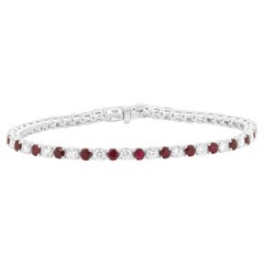 14 Karat White Gold Ruby and Diamond Alternating Inline Bracelet