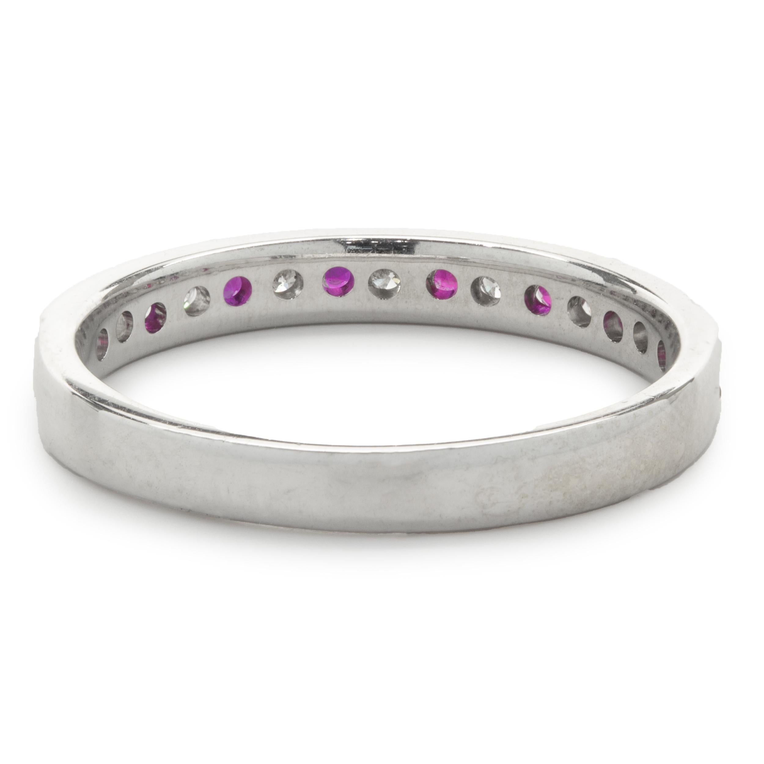 Round Cut 14 Karat White Gold Ruby and Diamond Band For Sale