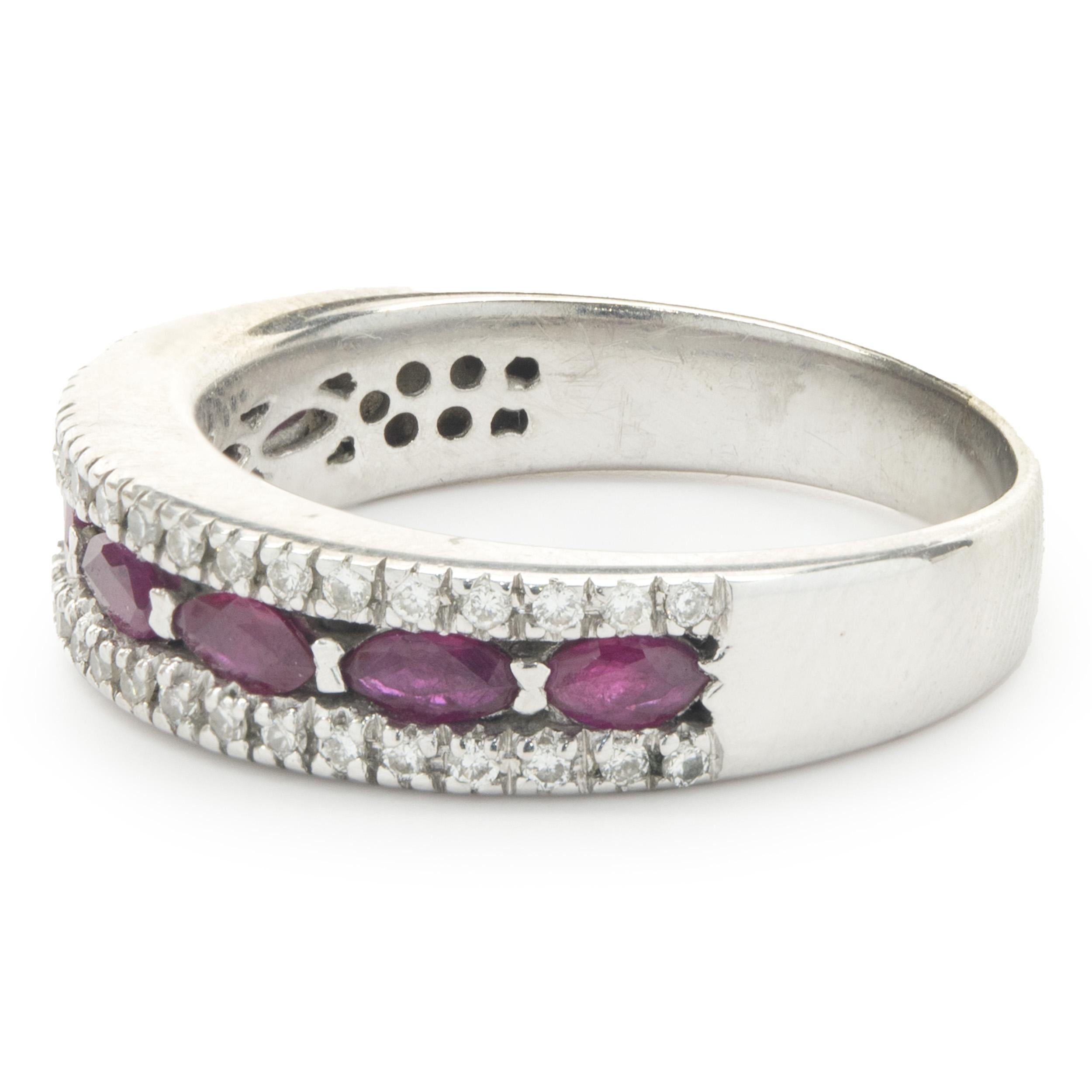 14 Karat White Gold Ruby and Diamond Band In Excellent Condition For Sale In Scottsdale, AZ