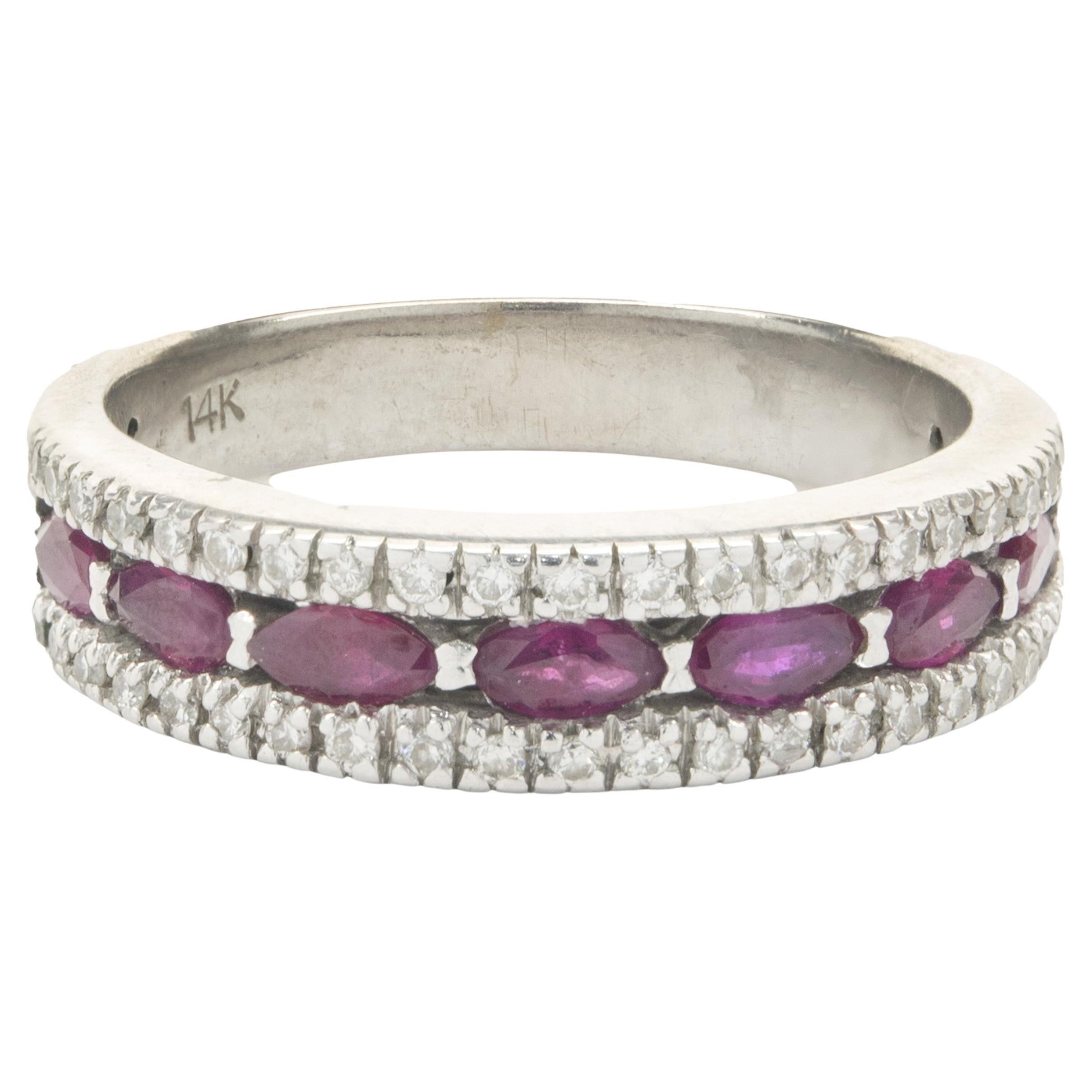 14 Karat White Gold Ruby and Diamond Band For Sale