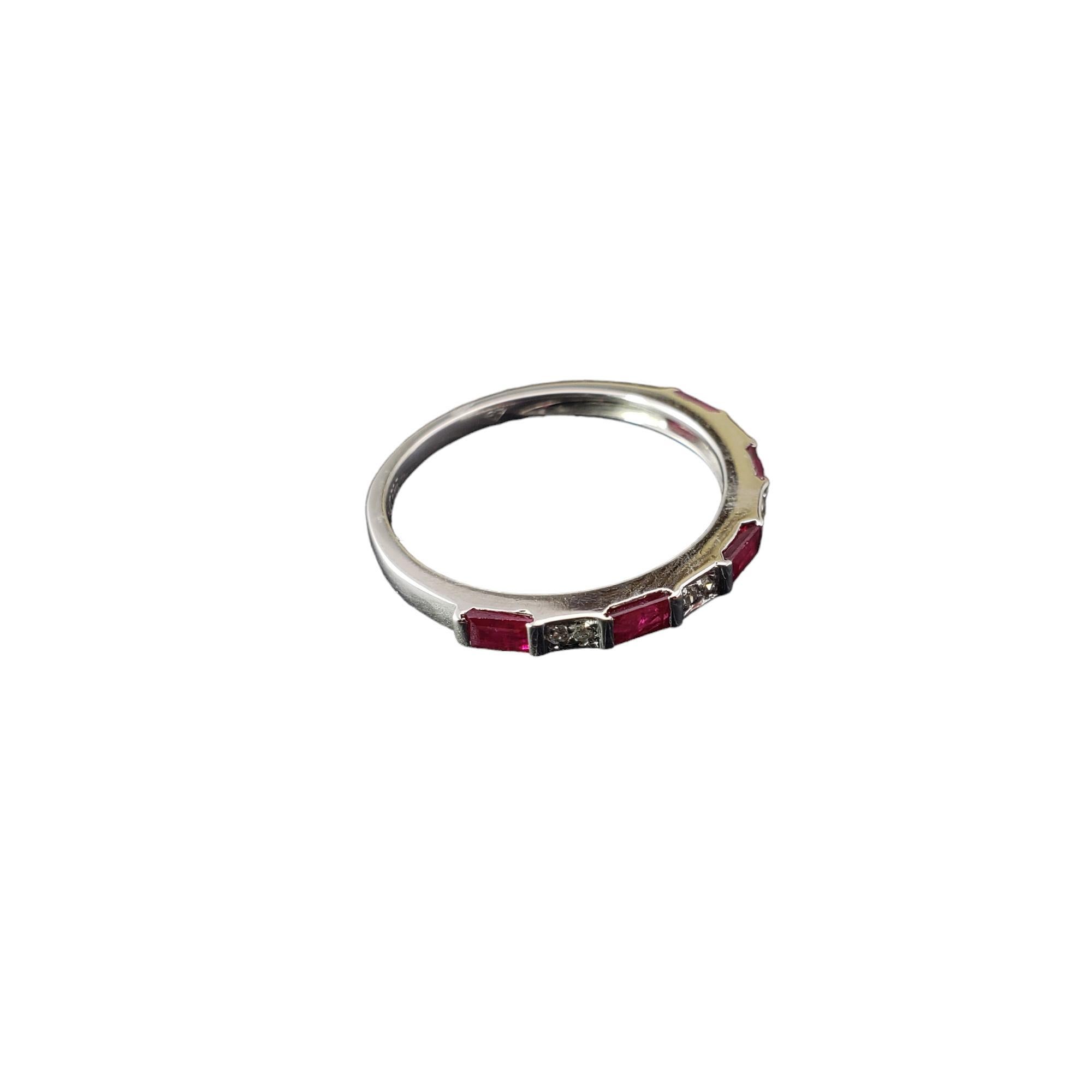 Baguette Cut 14 Karat White Gold Ruby and Diamond Band Ring Size 6.25  #17844