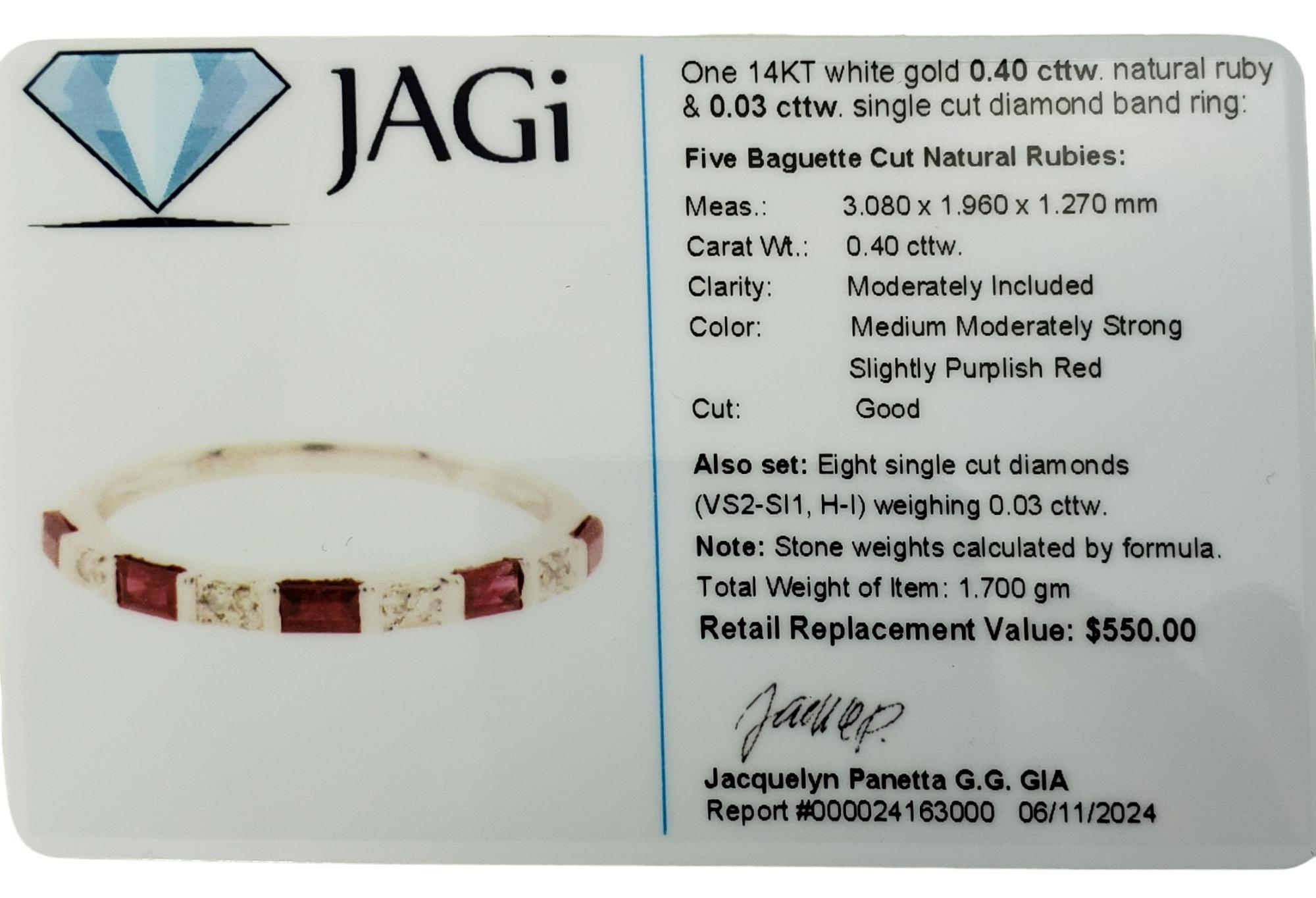 14 Karat White Gold Ruby and Diamond Band Ring Size 6.25  #17844 2