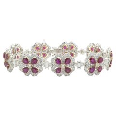 14 Karat White Gold Ruby and Diamond Clover Bracelet