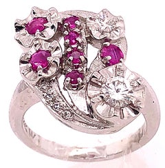 14 Karat White Gold Ruby and Diamond Cocktail Ring