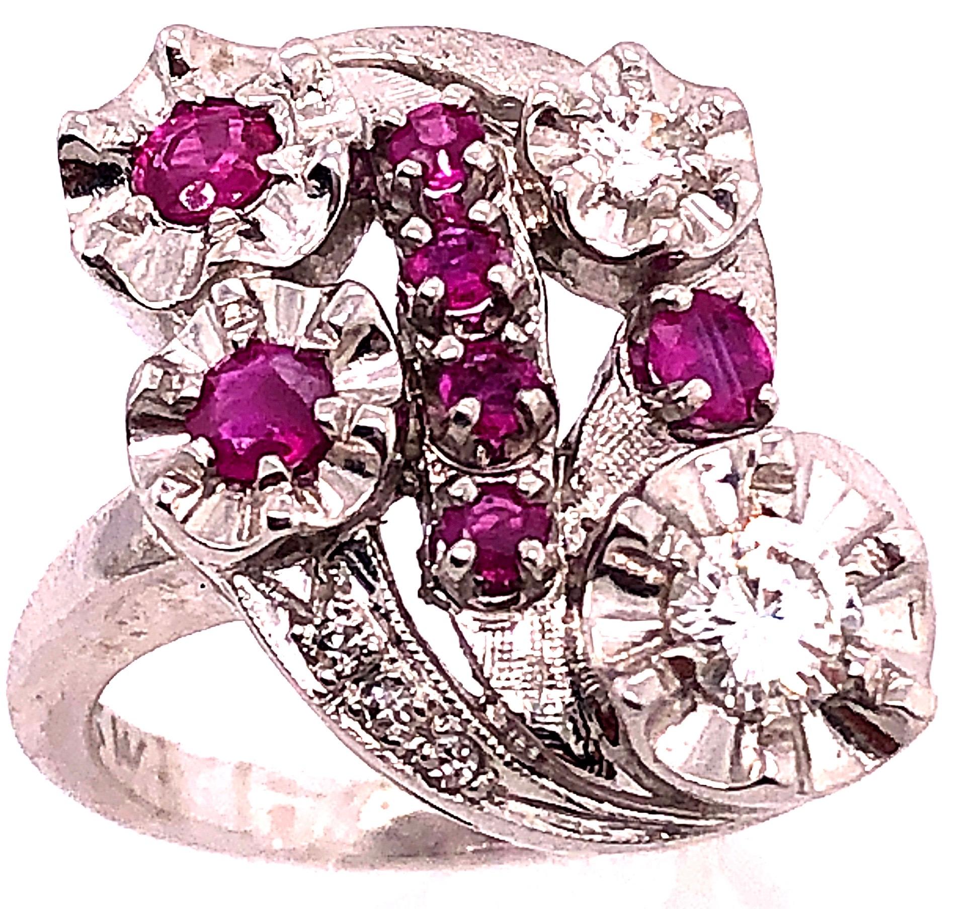 Contemporary 14 Karat White Gold Ruby and Diamond Cocktail Ring For Sale