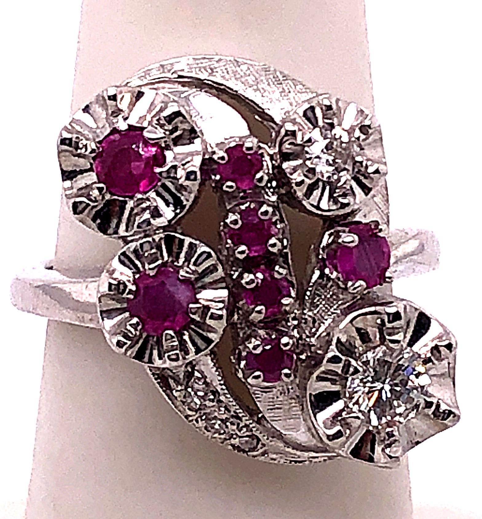 Round Cut 14 Karat White Gold Ruby and Diamond Cocktail Ring For Sale