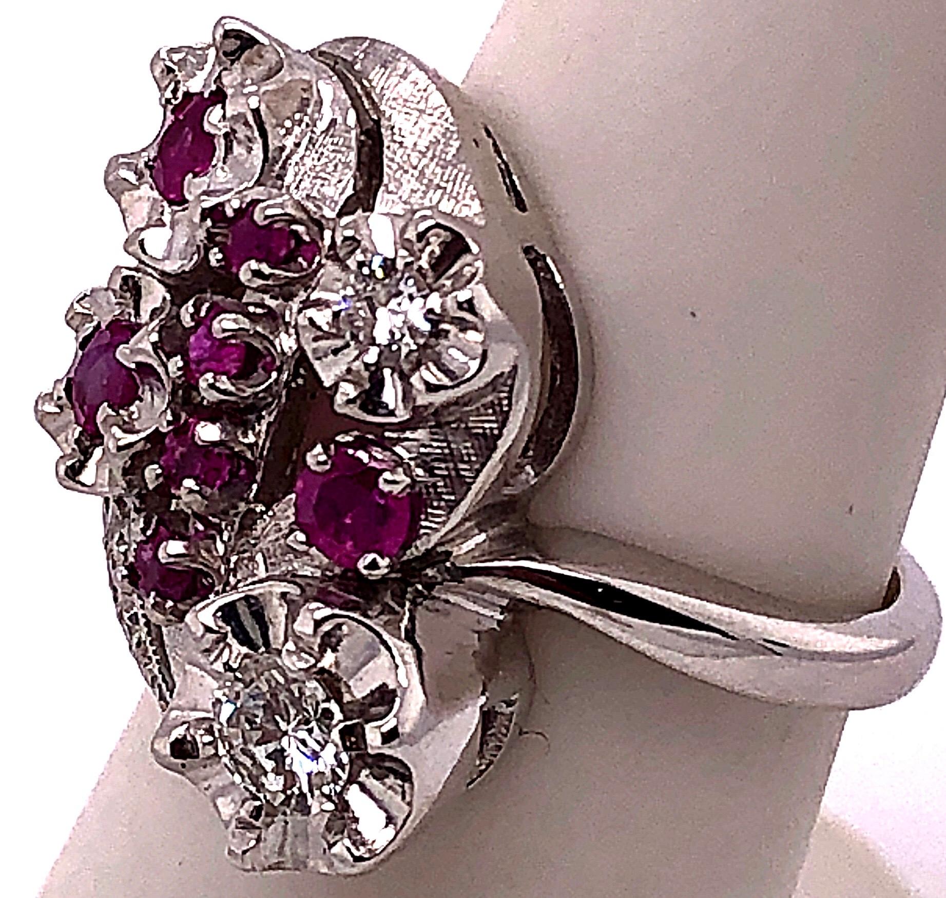 Women's or Men's 14 Karat White Gold Ruby and Diamond Cocktail Ring For Sale
