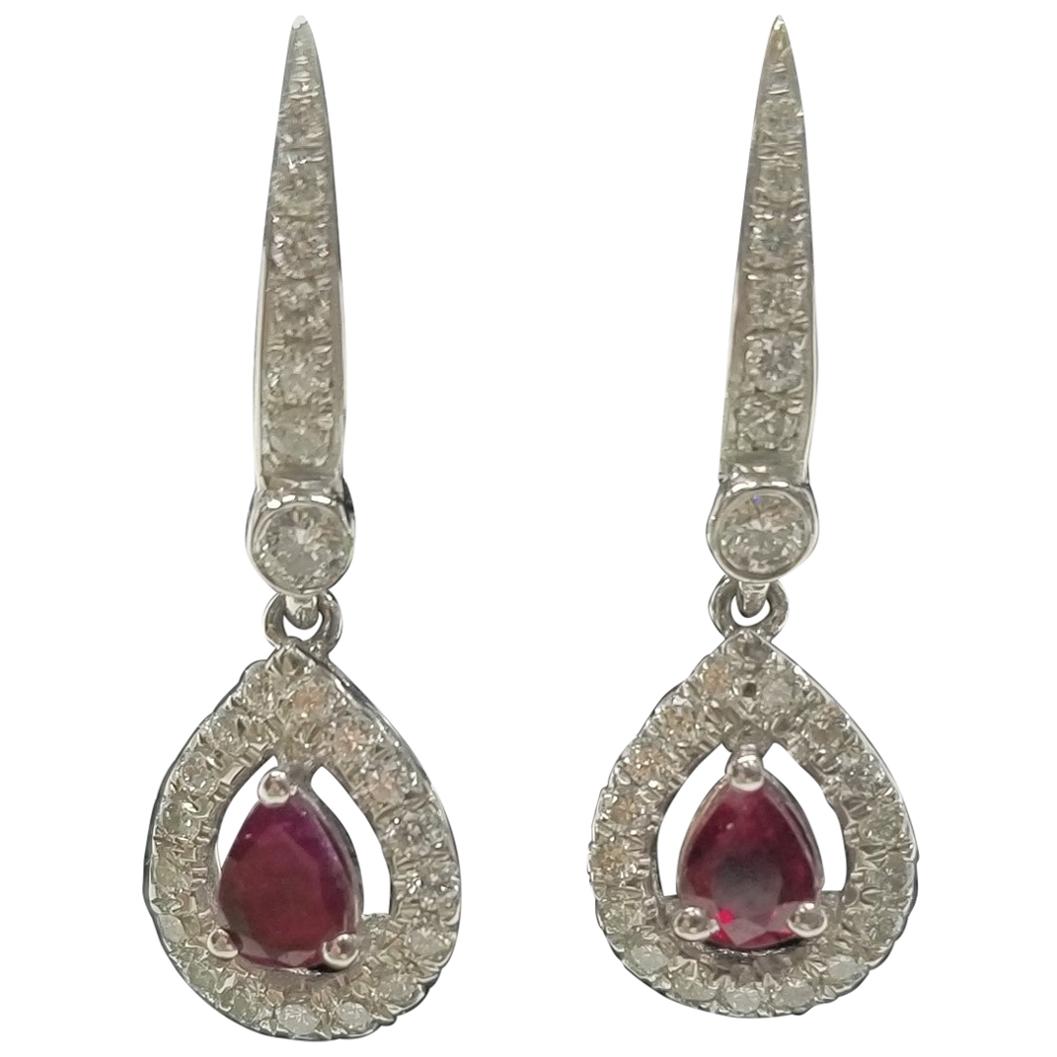 14 Karat White Gold Ruby and Diamond Dangle Earrings