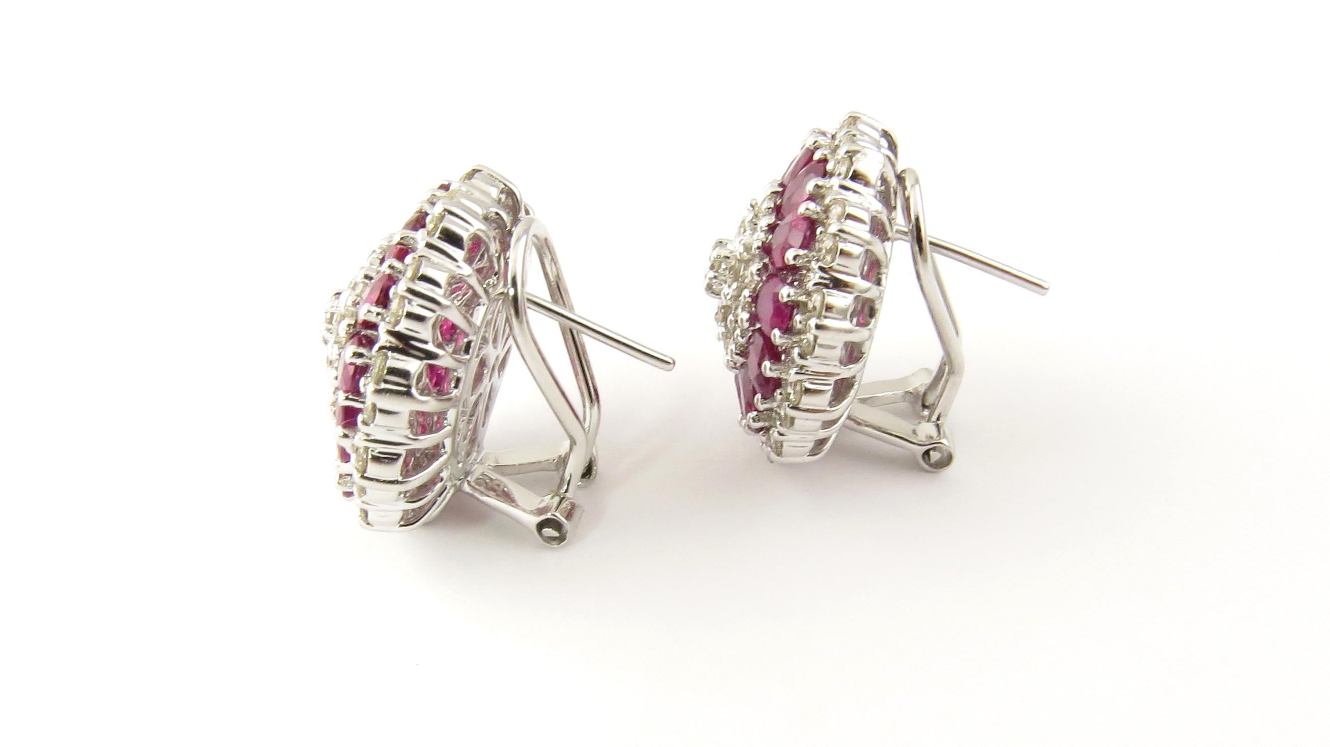 Round Cut 14 Karat White Gold Lab Created Ruby and Diamond Earrings