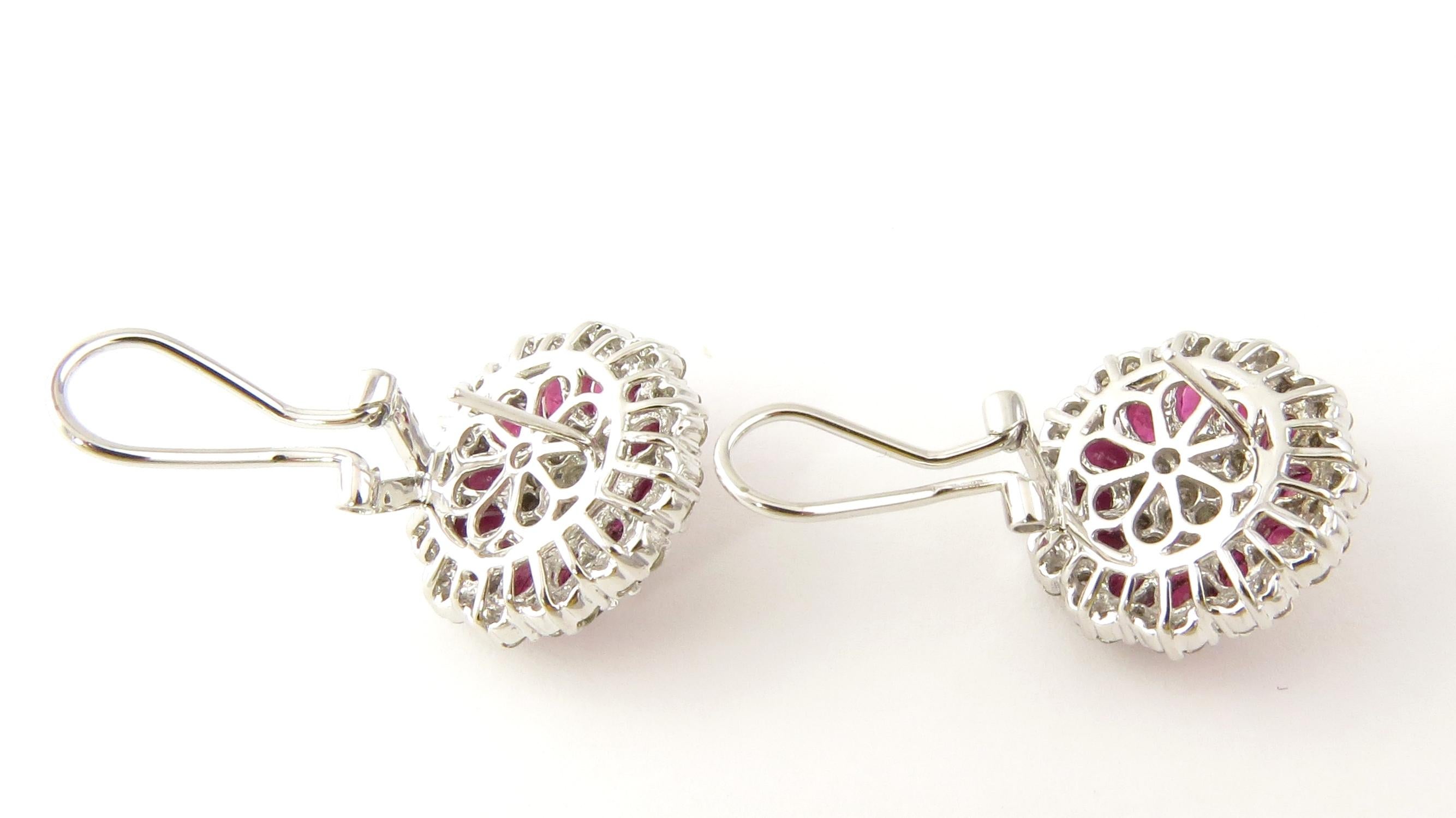 Women's 14 Karat White Gold Lab Created Ruby and Diamond Earrings