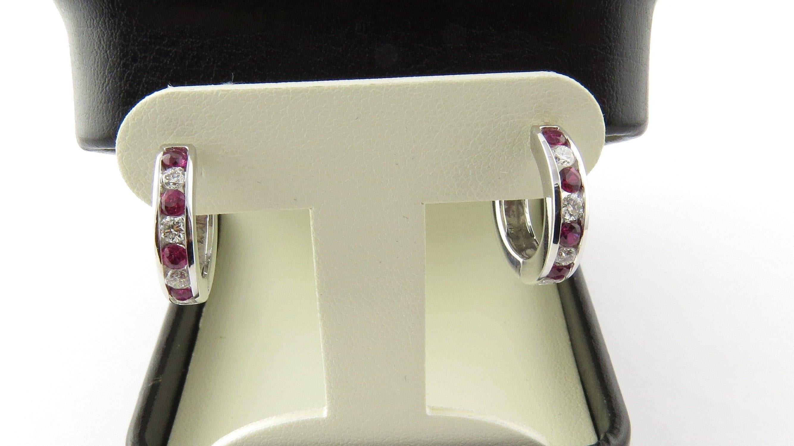 Women's 14 Karat White Gold Ruby and Diamond Earrings