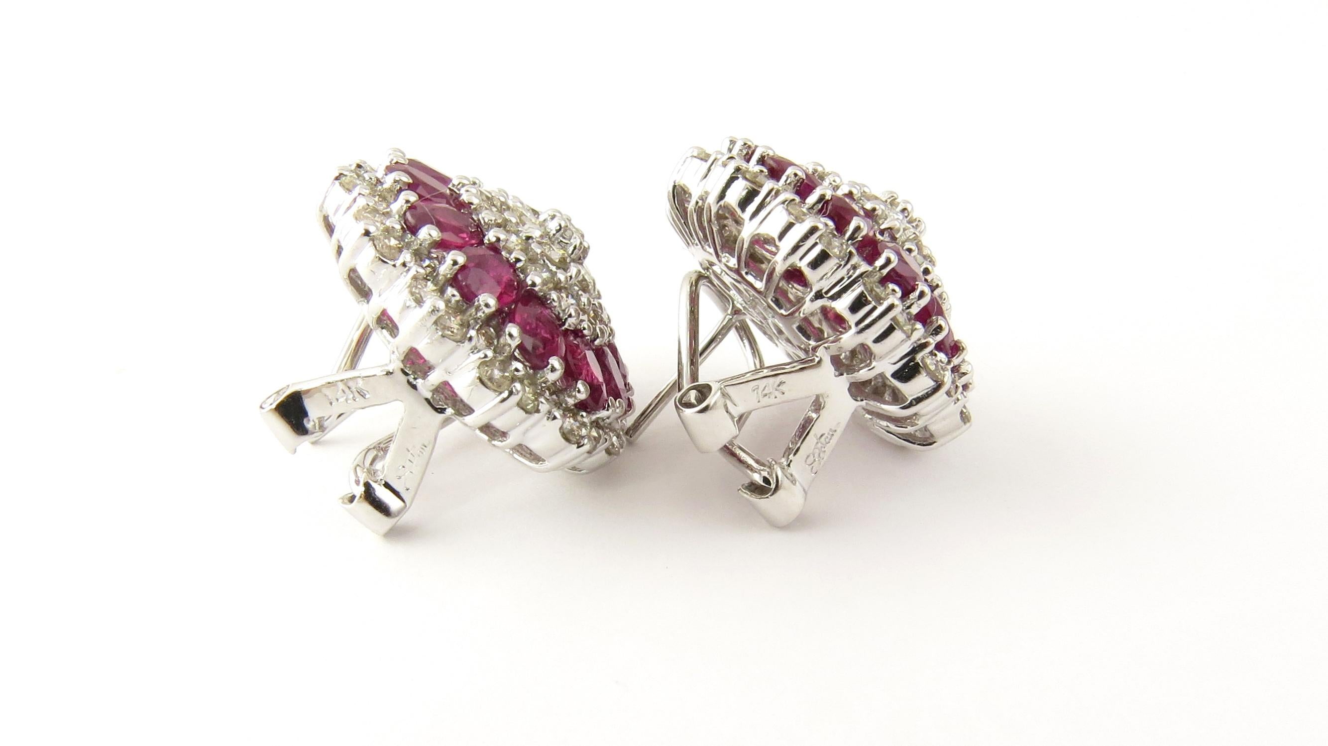 14 Karat White Gold Lab Created Ruby and Diamond Earrings 1