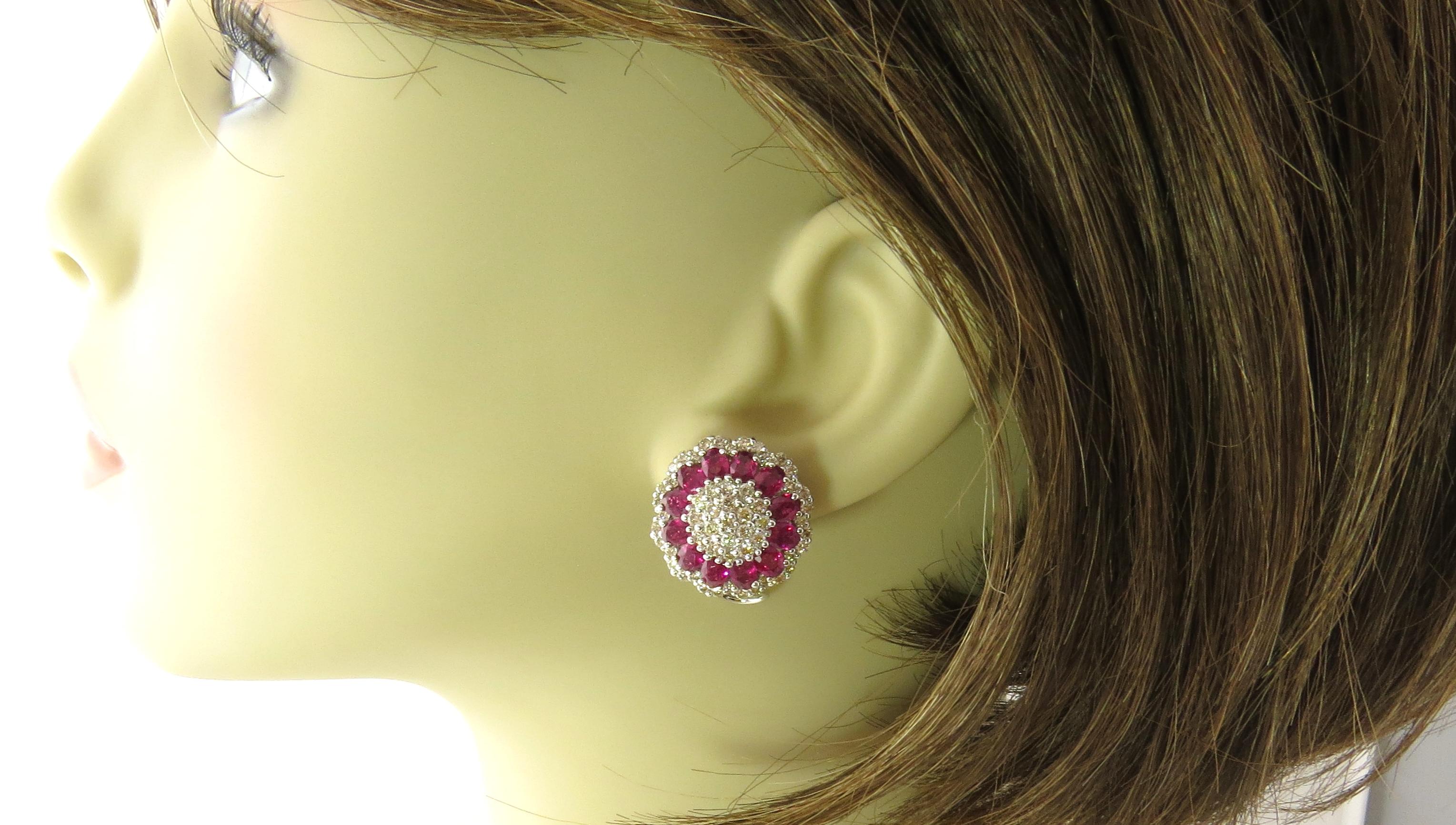 14 Karat White Gold Lab Created Ruby and Diamond Earrings 3