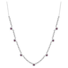 14 Karat White Gold Ruby and Diamond Halo Station Necklace