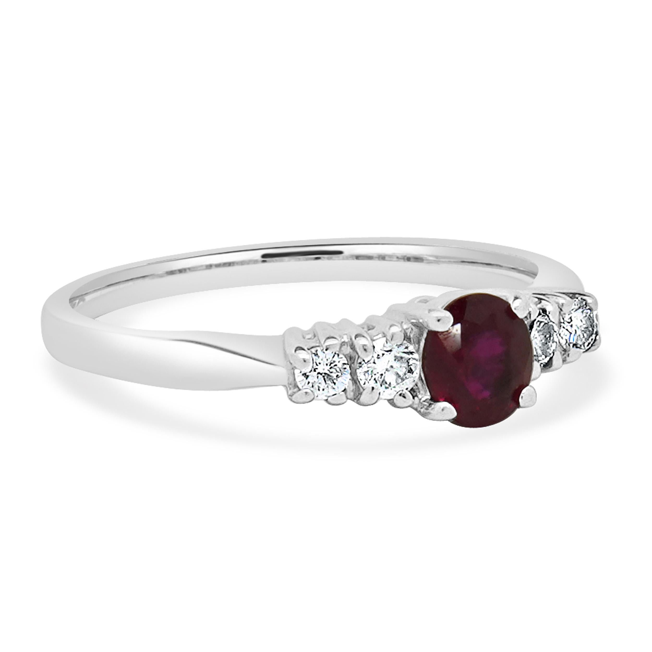 Oval Cut 14 Karat White Gold Ruby and Diamond Ring For Sale