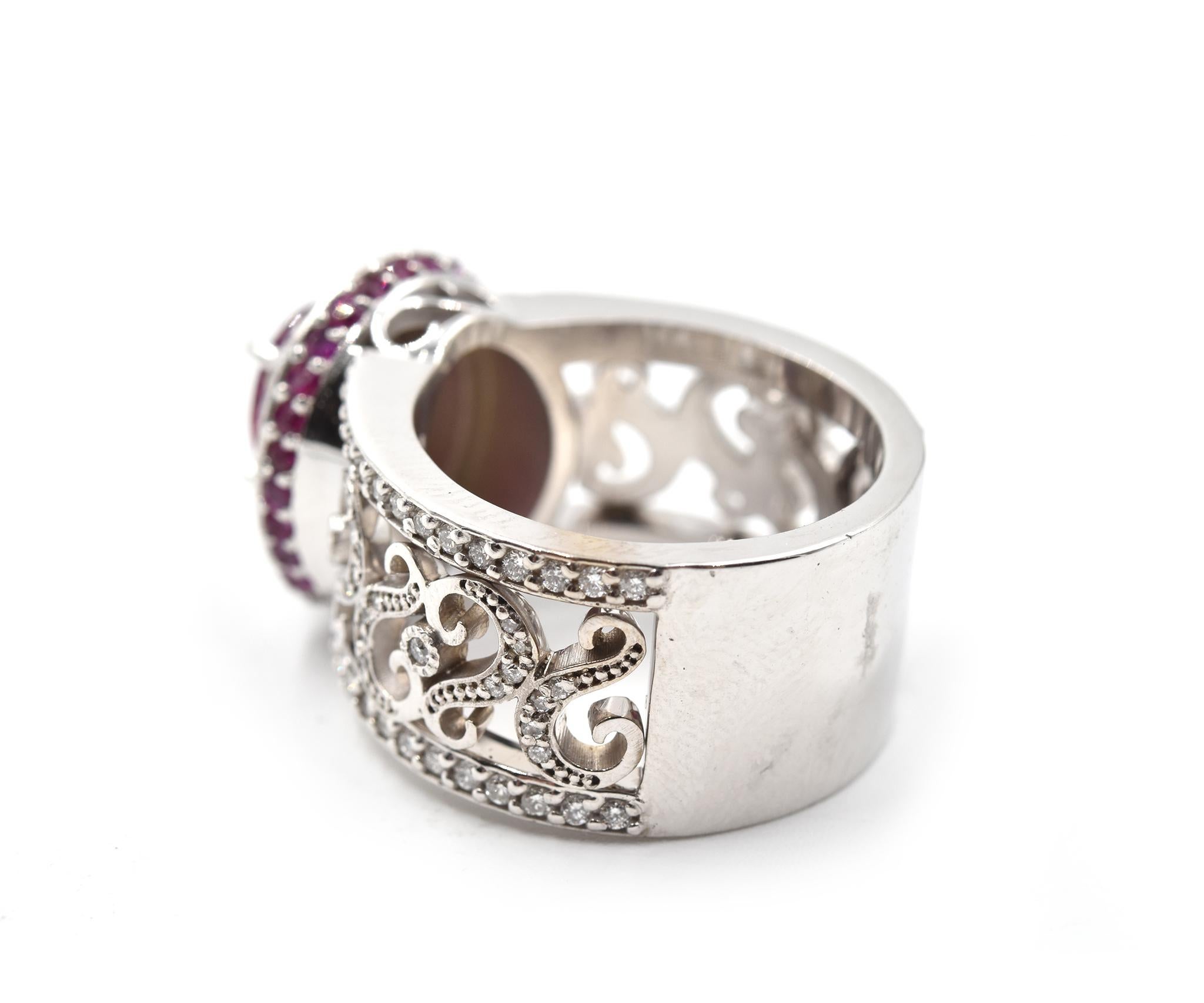 Women's 14 Karat White Gold Ruby and Diamond Ring