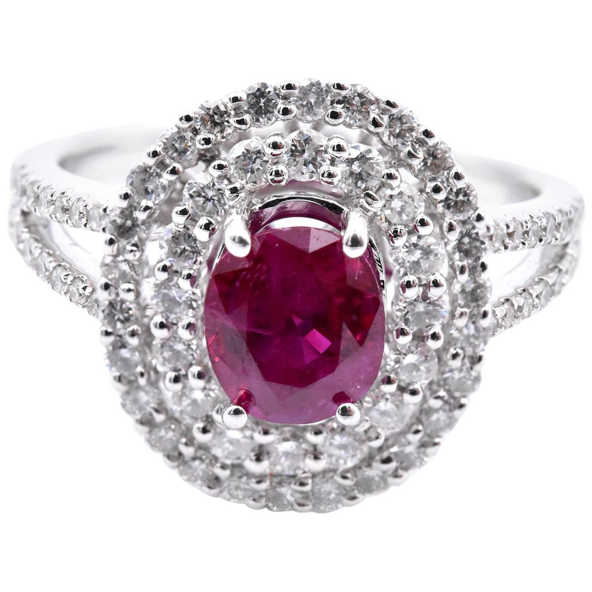 14 Karat White Gold Ruby and Diamond Ring For Sale
