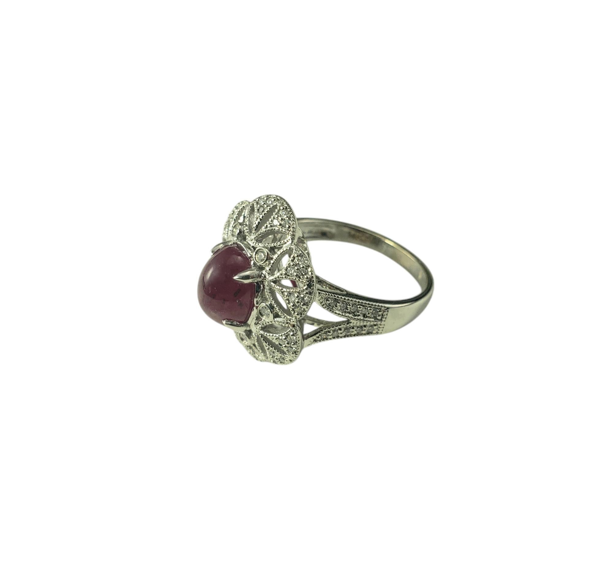 Contemporary 14 Karat White Gold Ruby and Diamond Ring Size 6.5 #20702 For Sale