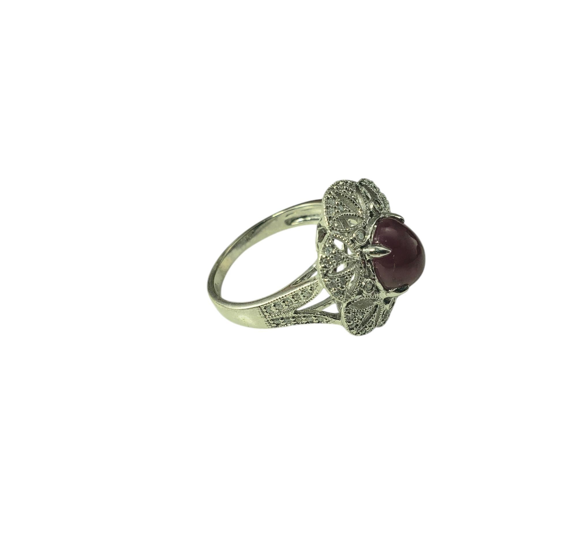 Cabochon 14 Karat White Gold Ruby and Diamond Ring Size 6.5 #20702 For Sale