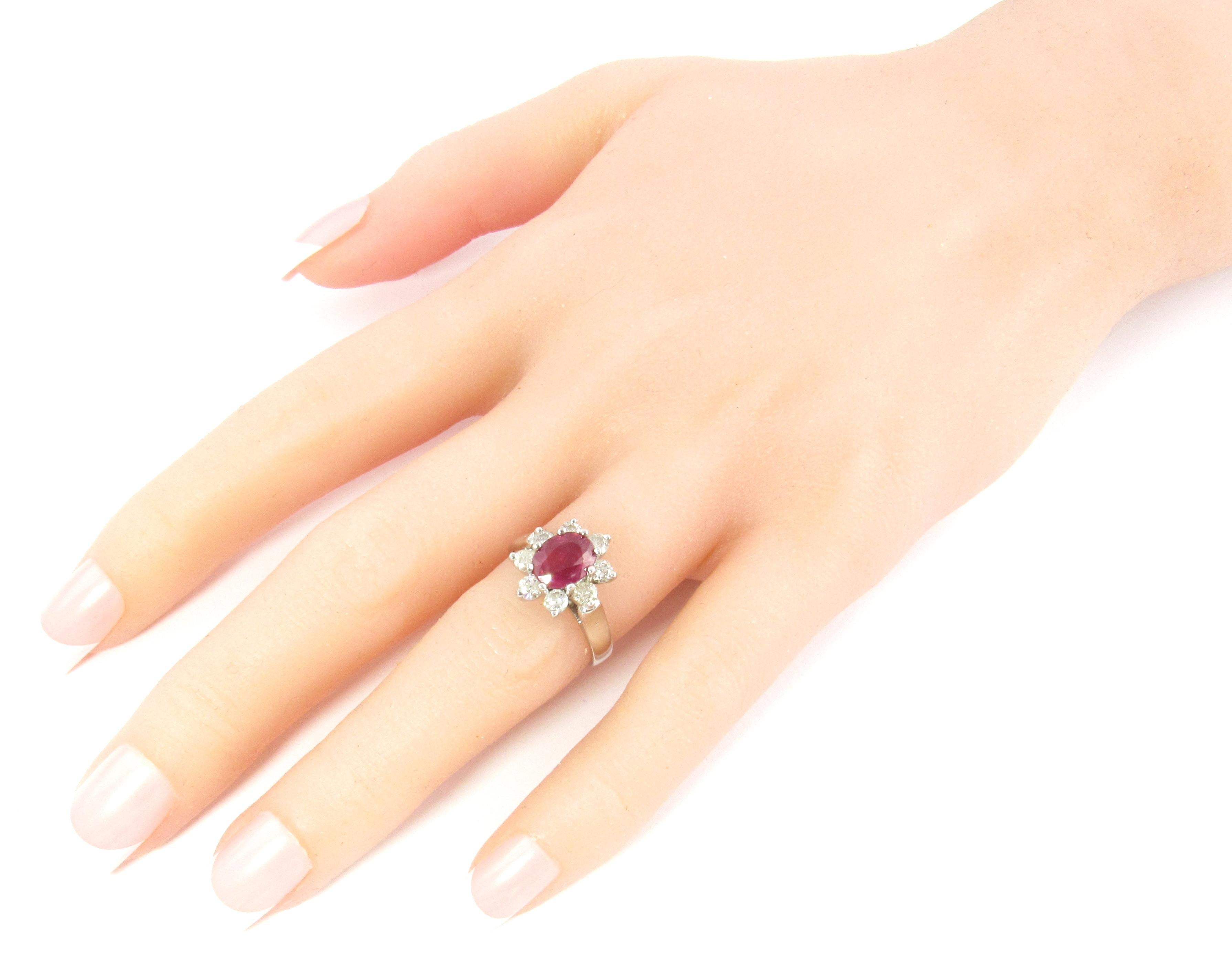 14 Karat White Gold Natural Ruby and Diamond Ring For Sale 2