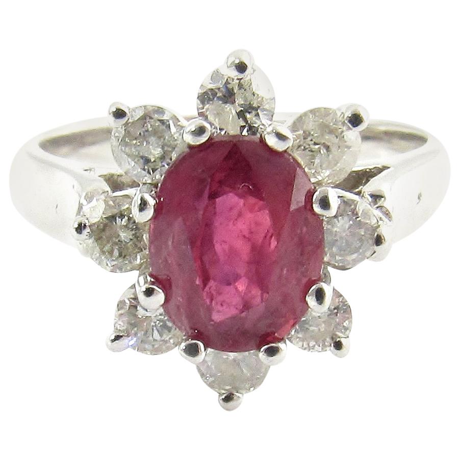 14 Karat White Gold Natural Ruby and Diamond Ring For Sale