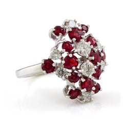 14 Karat White Gold Ruby and Diamond Vintage Cluster Ring