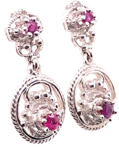 14 Karat White Gold Ruby Drop Dangle Earrings
