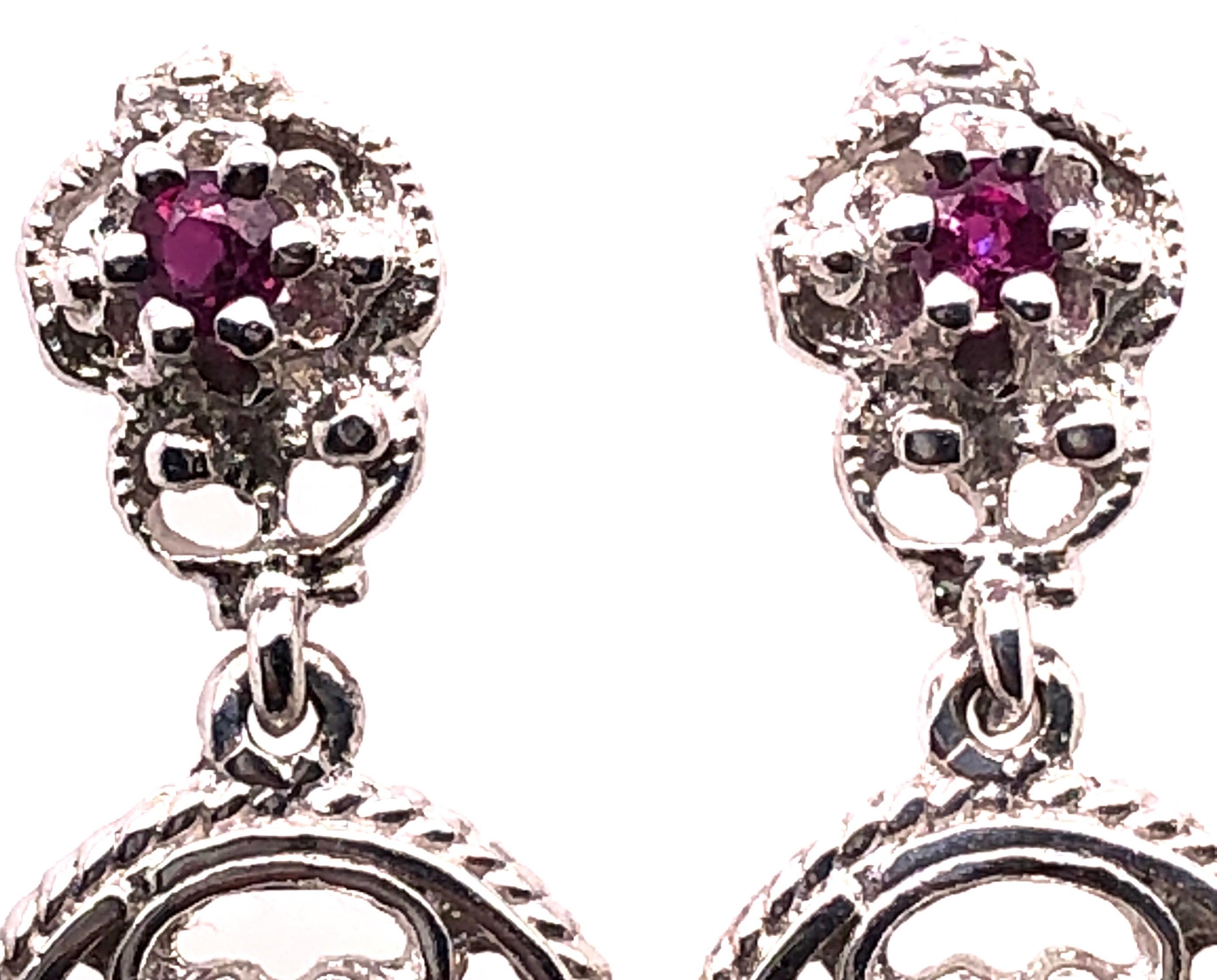 Contemporary 14 Karat White Gold Ruby Drop Dangle Earrings For Sale