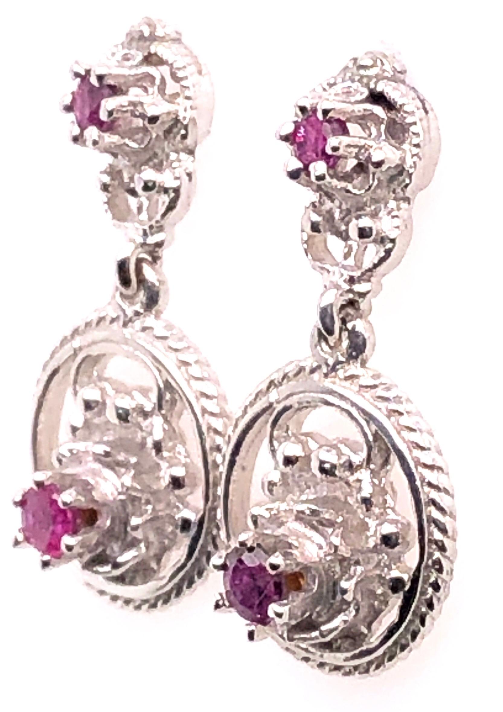 14 Karat White Gold Ruby Drop Dangle Earrings In Good Condition For Sale In Stamford, CT