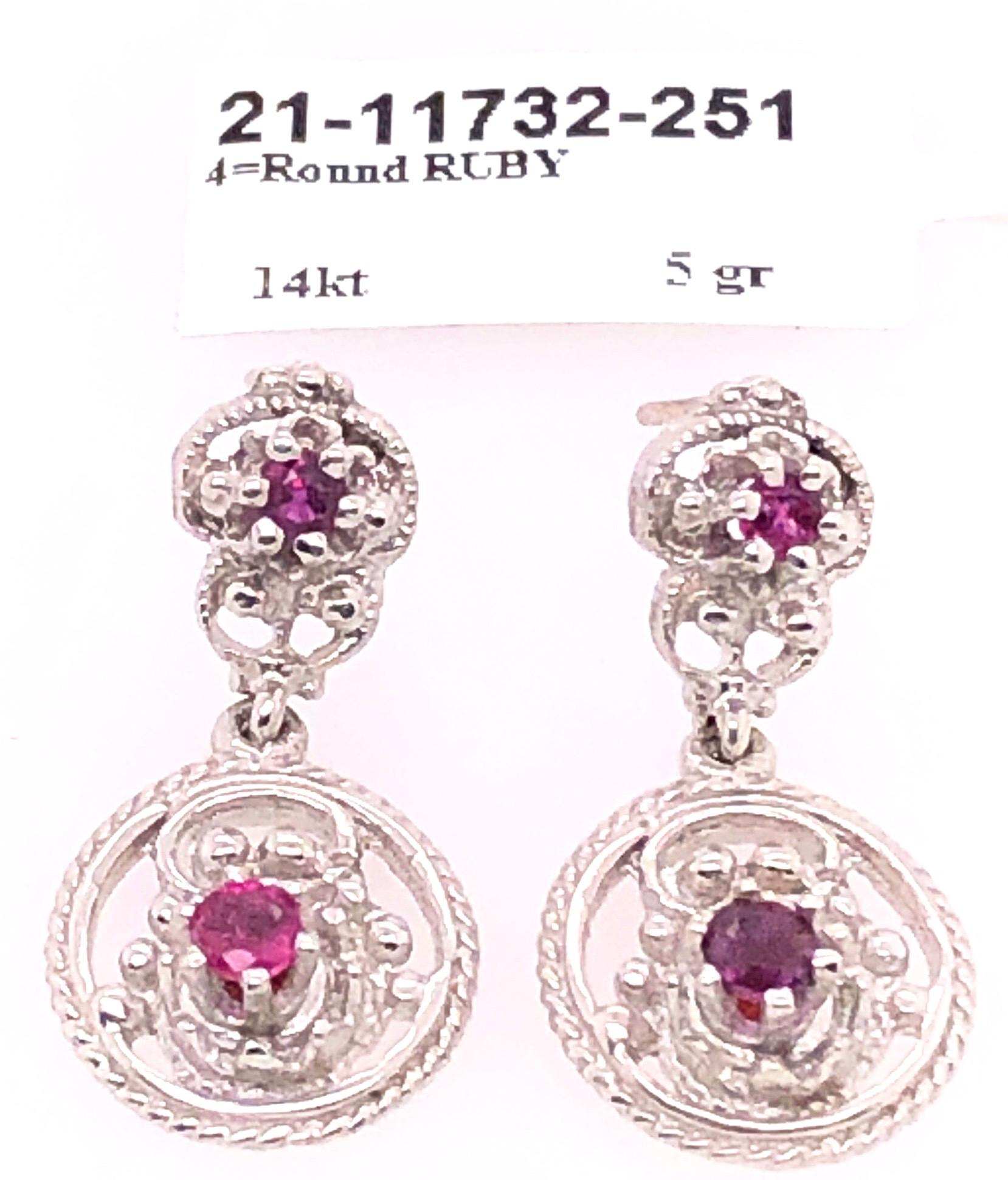 14 Karat White Gold Ruby Drop Dangle Earrings For Sale 1