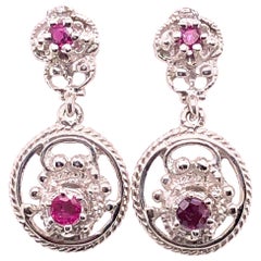 14 Karat White Gold Ruby Drop Dangle Earrings