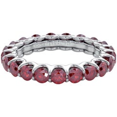 14 Karat White Gold Ruby Eternal Fit Eternity Band Features 3.26 Carat of Red
