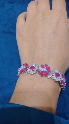 14 Karat White Gold Ruby Fancy Shape White Diamond Harry Tennis Bracelet