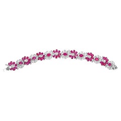 14 Karat White Gold Ruby Fancy Shape White Diamond Harry Tennis Bracelet