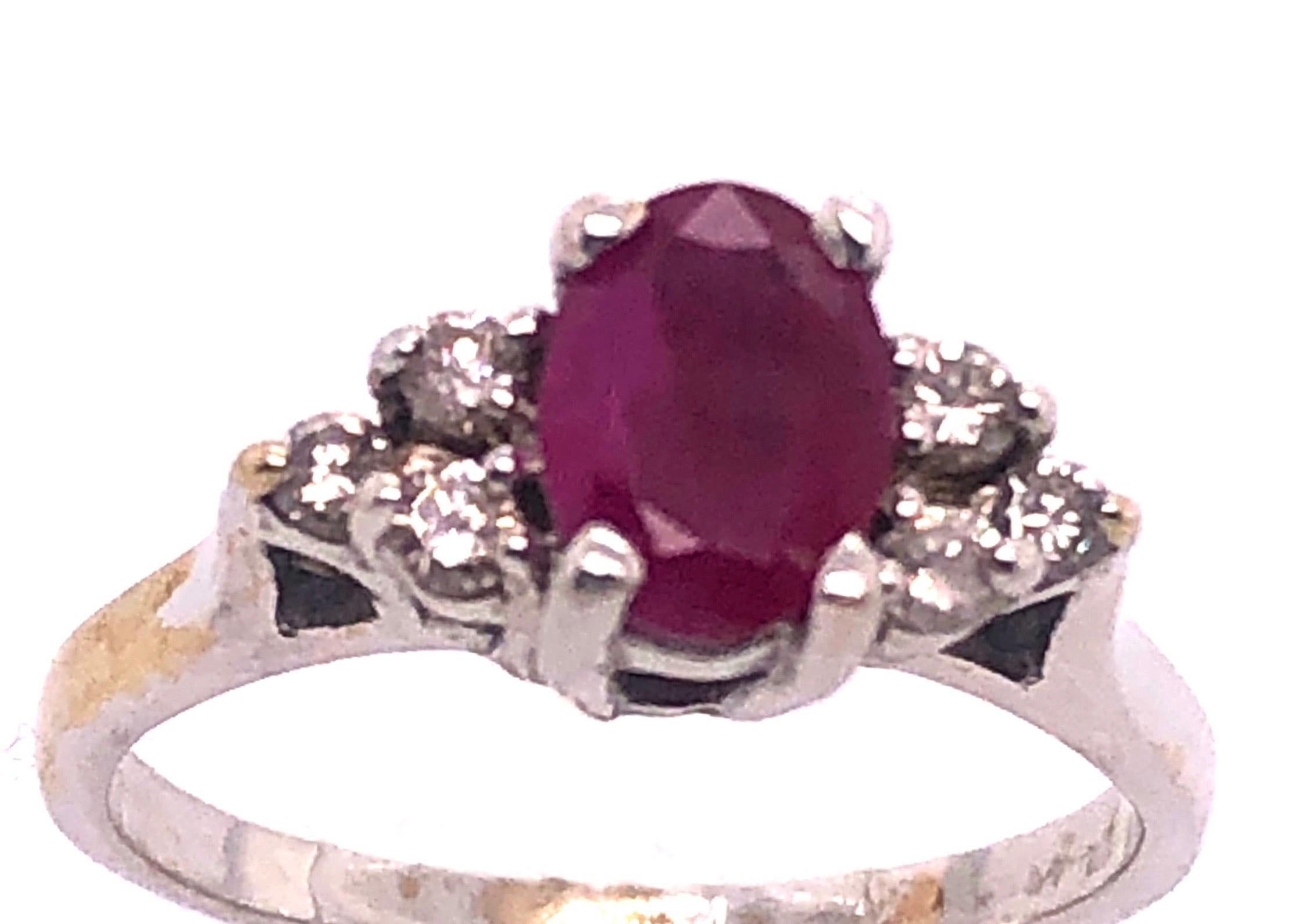 Women's or Men's 14 Karat White Gold Ruby Solitaire Ring with Diamond Accents For Sale