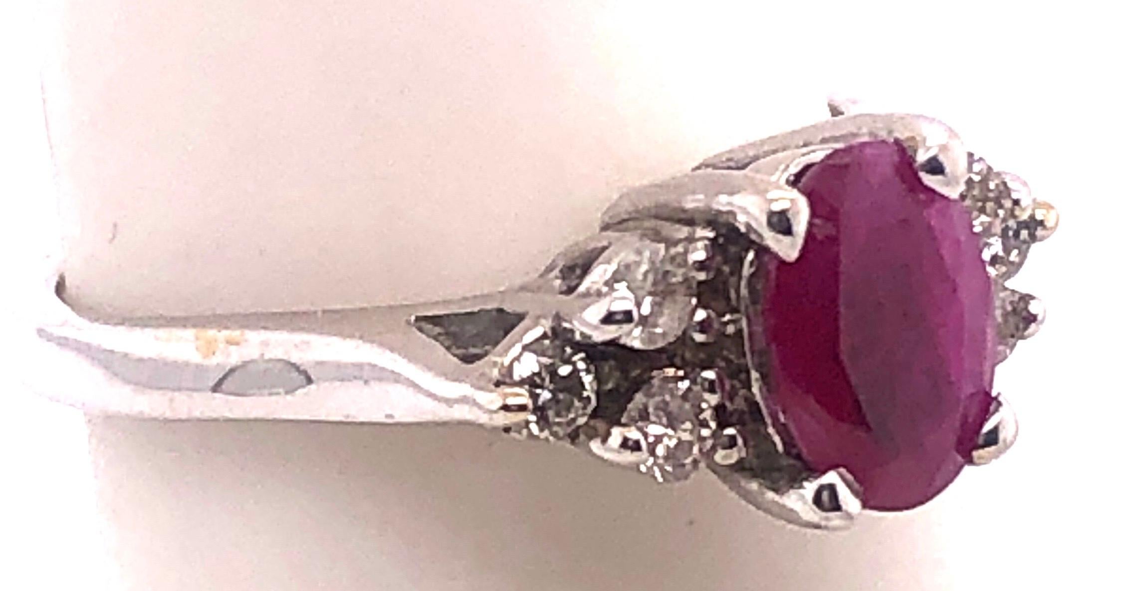 14 Karat White Gold Ruby Solitaire Ring with Diamond Accents For Sale 3